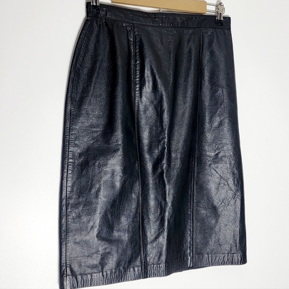 Vintage Evan Davies Genuine Leather Career Black Pencil Skirt Women's Size 8